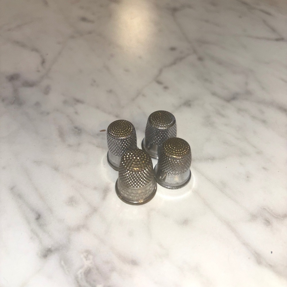 Vintage Metal Sewing Thimbles Set of 4 Silver Tone Collectible Notions